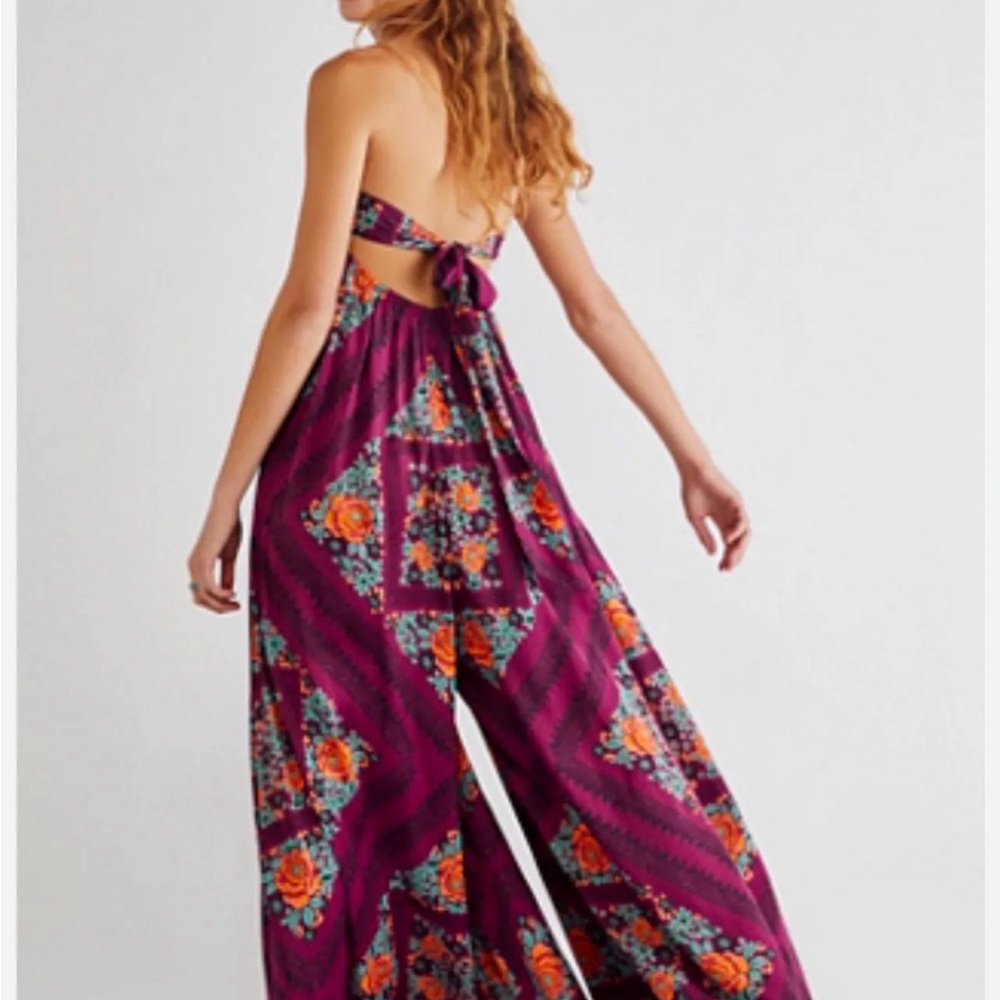 Free People Vibrant Purple Floral Jumpsuit